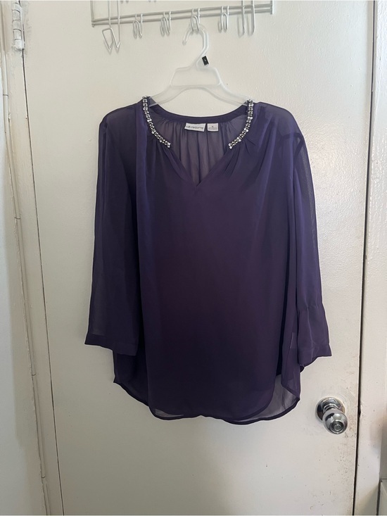 Liz Claiborne Tops - Liz Claiborne Jewel-Embellished Deep Purple Chiffon Blouse